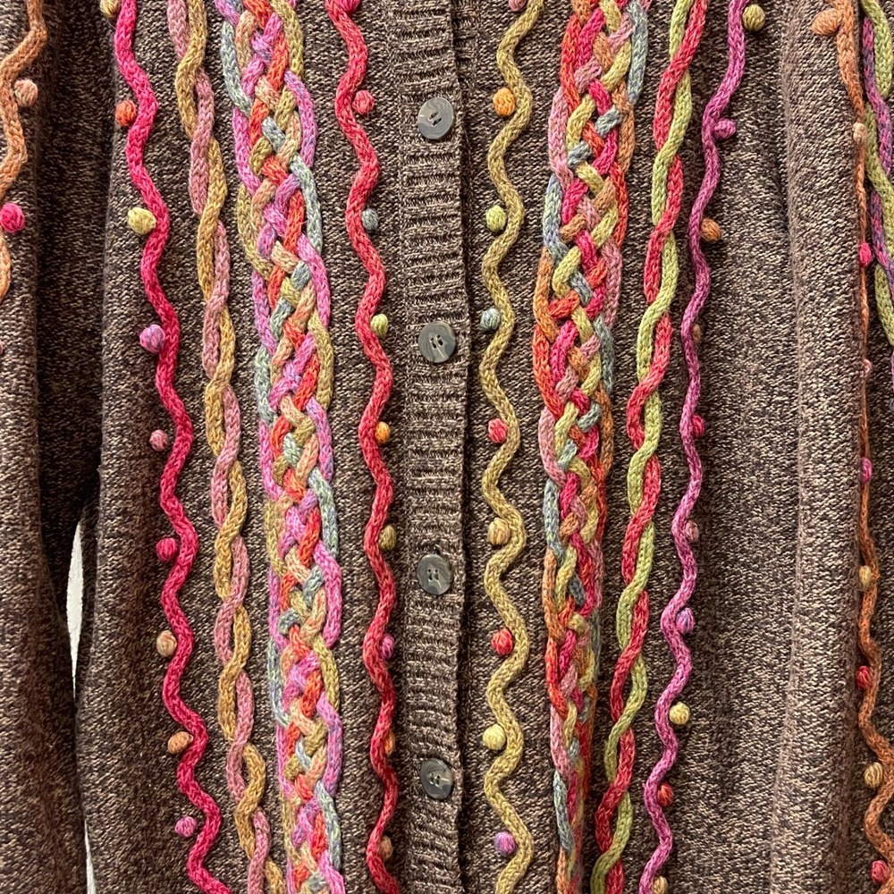 Vintage Talbots Womens L Cardigan Bright Striped Textured USA Made Floral Button - Picture 5 of 14